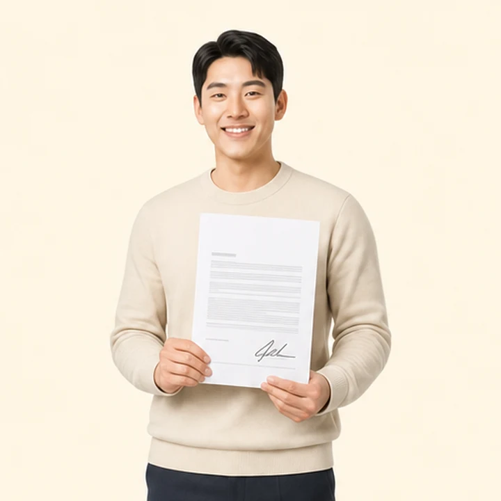 현대 투싼 저신용장기렌트카 서면 견적서를 들고 있는 고객